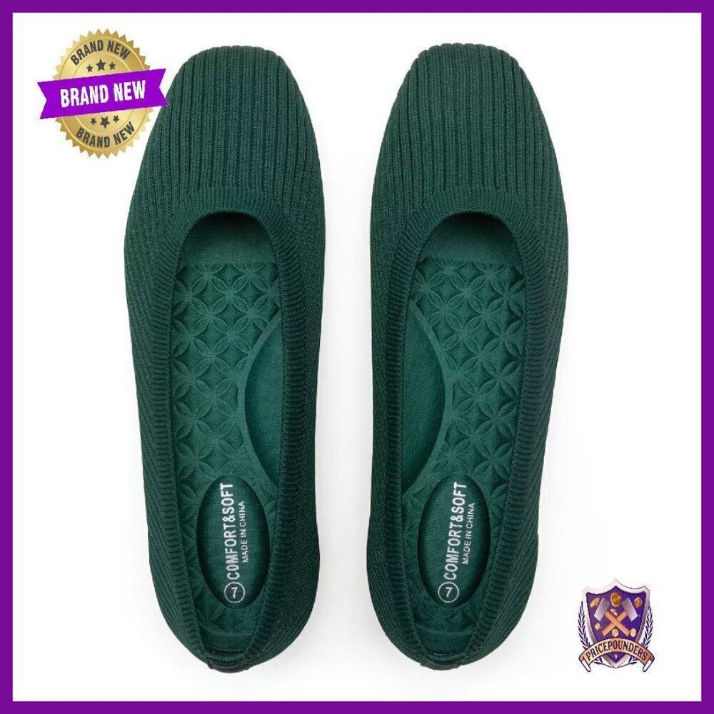 Women's Square Toe Slip-On Flats Elastic Knit Washable Comfort